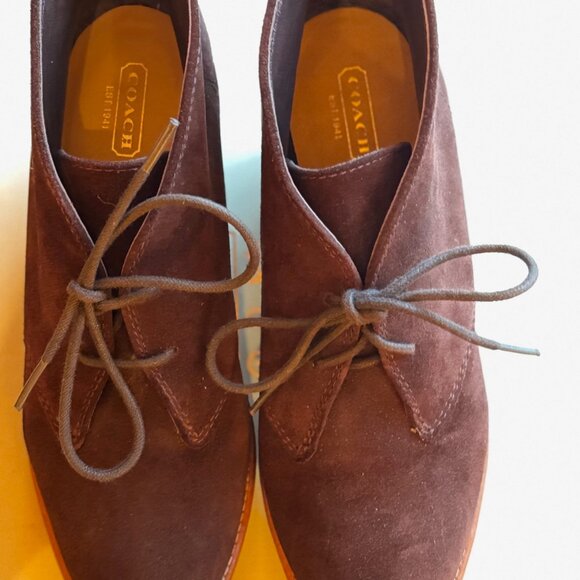 Coach Cassy Brown Suede Wedge Heel Lace Up Bootie, 8.5M, EUC - Picture 5 of 12